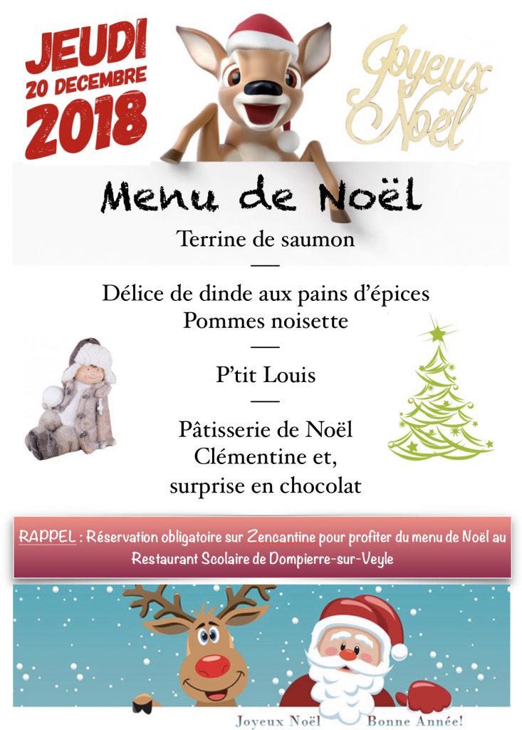 Menu de Noël - Jeudi 20 Décembre - Commune de Dompierre sur Veyle