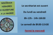 Nouveaux horaires d’ouverture de la mairie