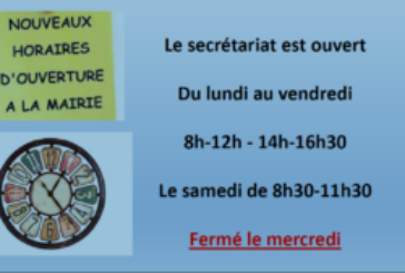 Nouveaux horaires d’ouverture de la mairie