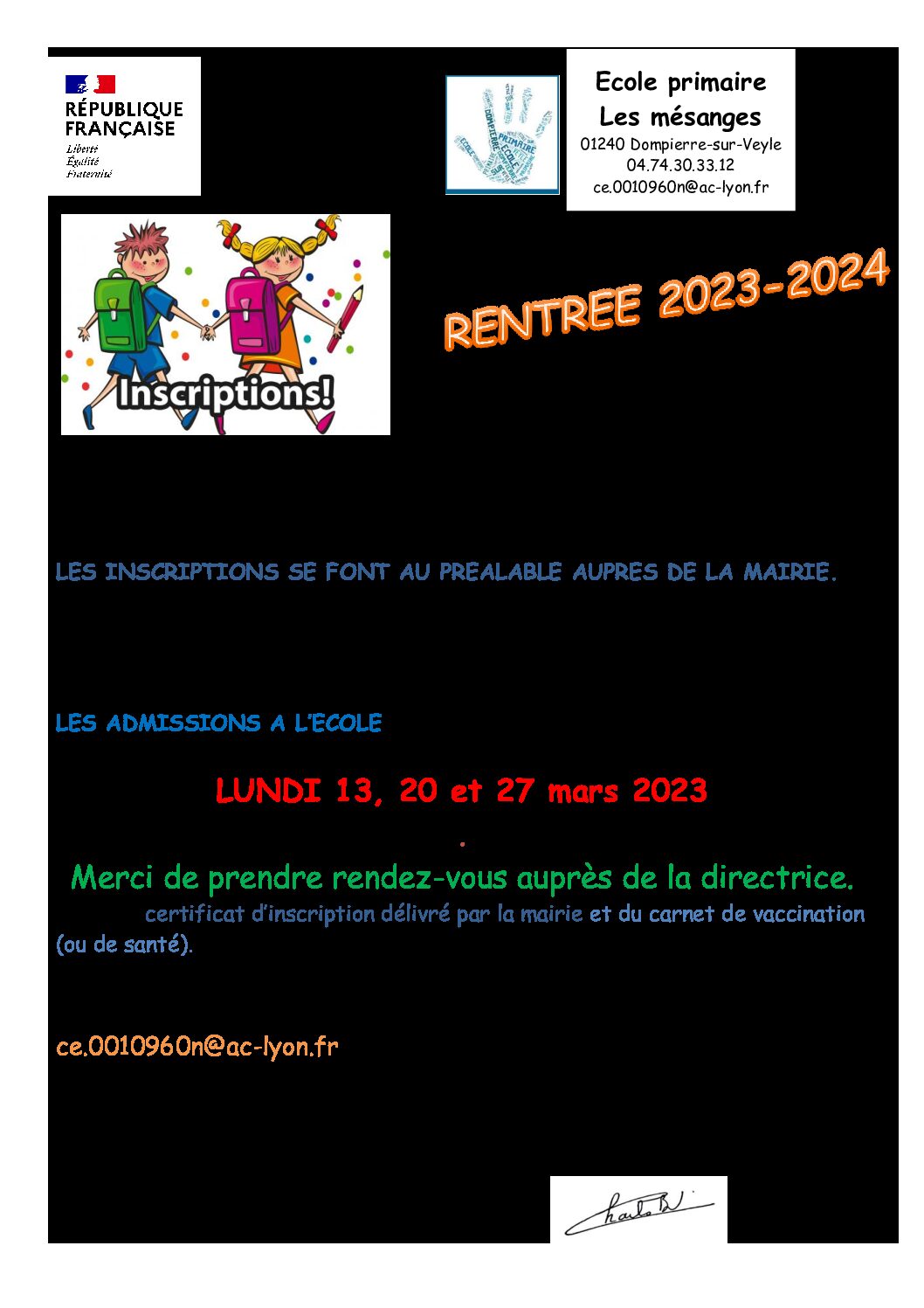 Ecole primaire Les mésanges : rentrée 09/2023