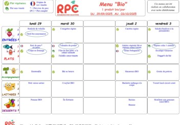 Menus du restaurant scolaire 10/2025